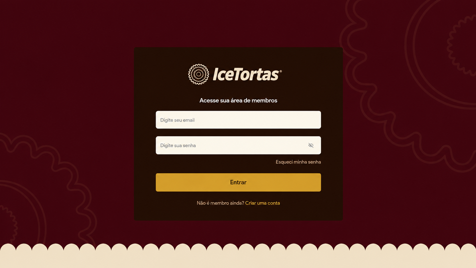 Tela de entrada da área de membros IceTortas